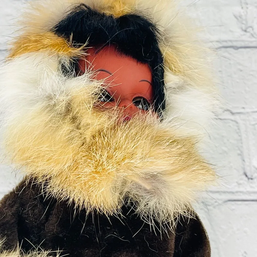 Vintage Artist Eskimo Girl Inuit Doll Native Alaskan Carlson Real Rabbit Fur